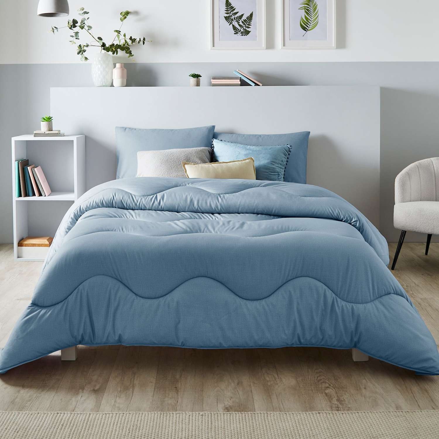 Nightlark 2 Pack Linen Print Pillowcases - Light Blue - Available at M&S