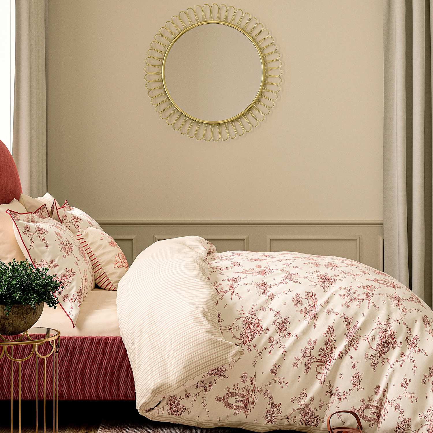 V&A Pure Cotton Garden Of Love Bedding Set - Double (4 ft 6) - Red Mix - Available at M&S