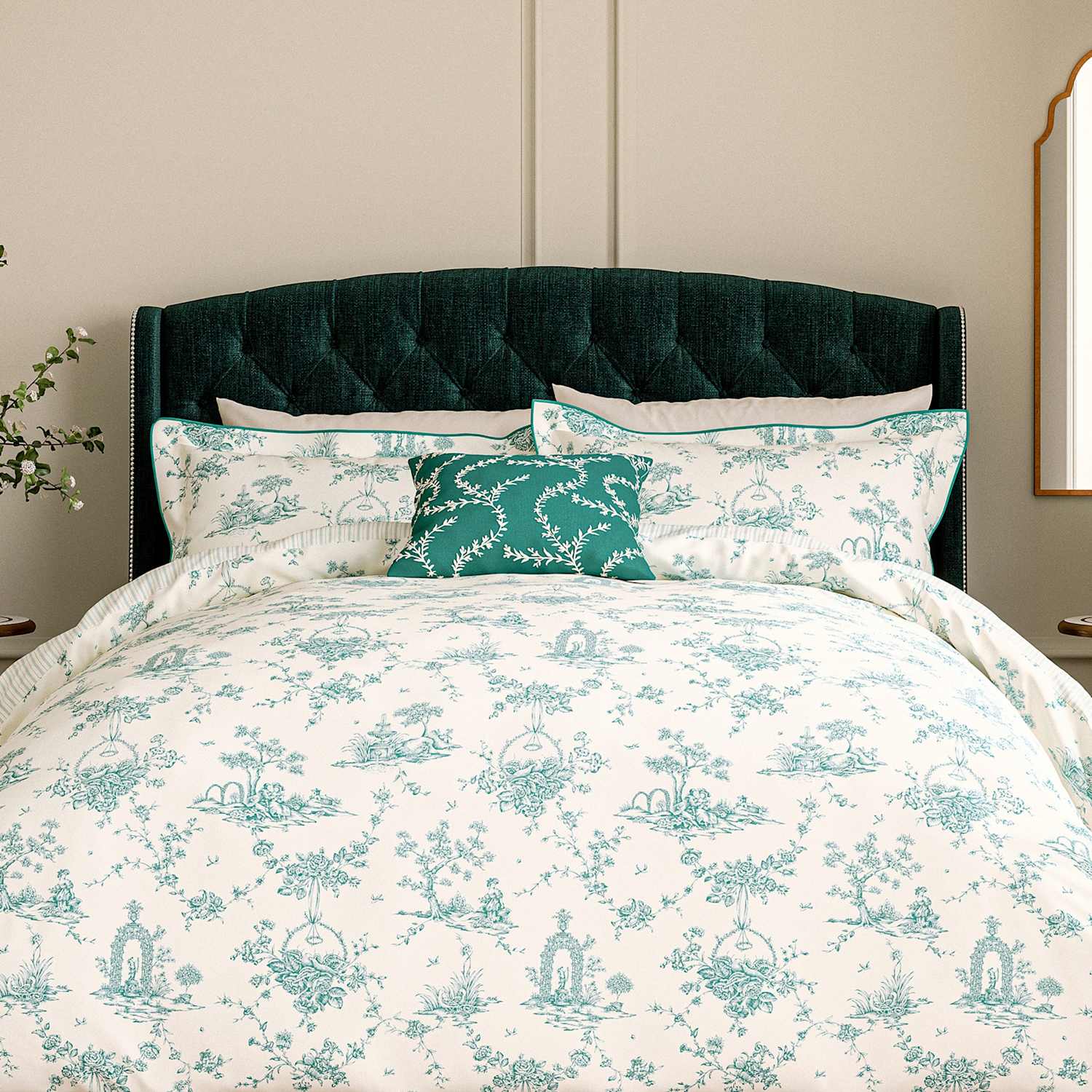 V&A Pure Cotton Garden Of Love Bedding Set - Super King Size (6 ft) - Teal Mix - Available at M&S