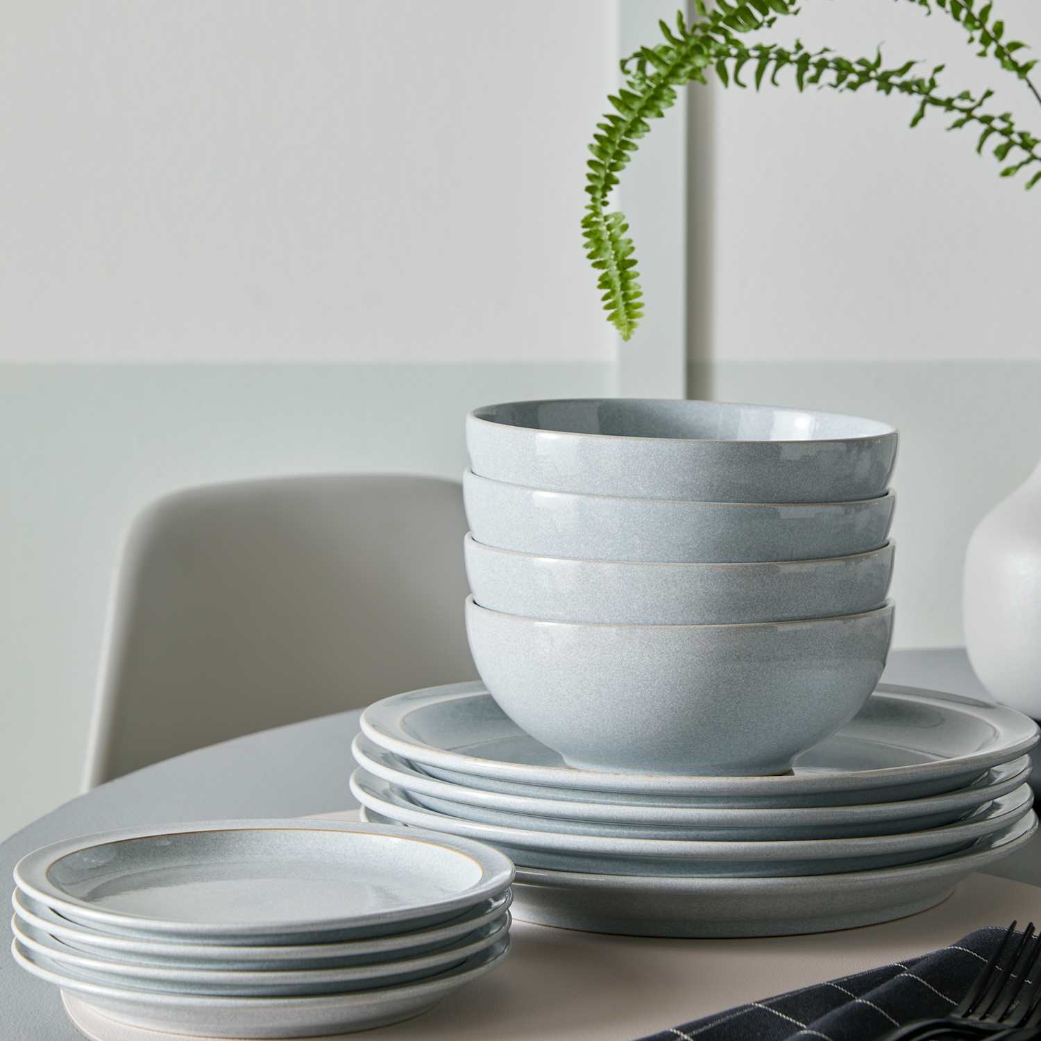 Denby Men's 12 Piece Dove Grey Dinner Set - Available at M&S