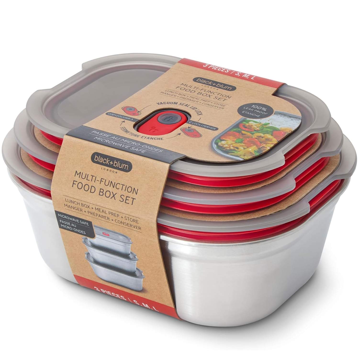Black+Blum Set of 3 Nesting Lunch Boxes - Silver - Available at M&S