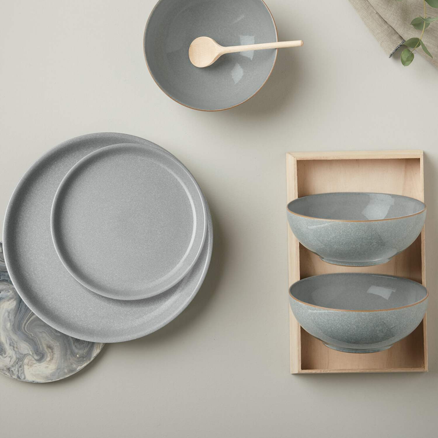 Denby 12 Piece Elements Coupe Dinner Set - Grey - Available at M&S
