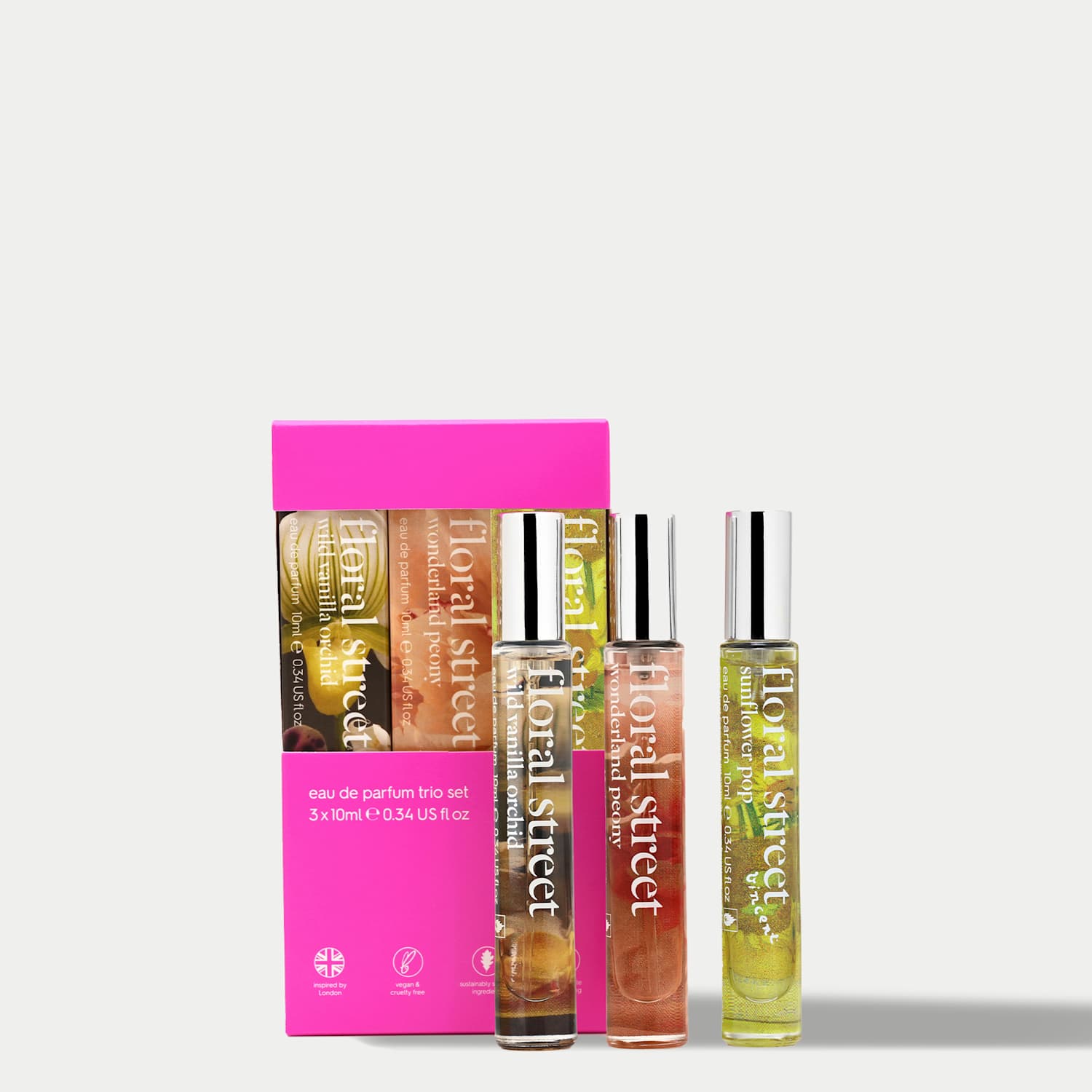 Floral Street Women's Discovery Fragrance Gift Set, 3 x 10ml: Wonderland Peony, Wild Vanilla Orchid & Sunflower Pop - Available at M&S