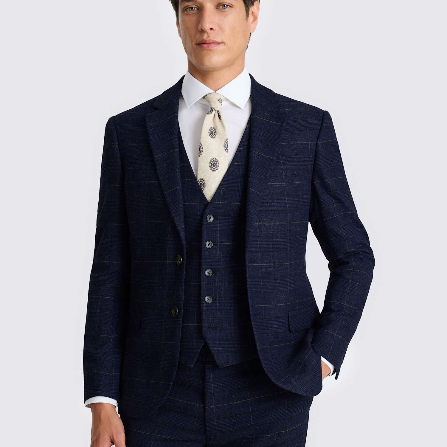 Moss Men's Slim Fit Check Stretch Suit Jacket - 40 - Navy Mix - Available at M&S