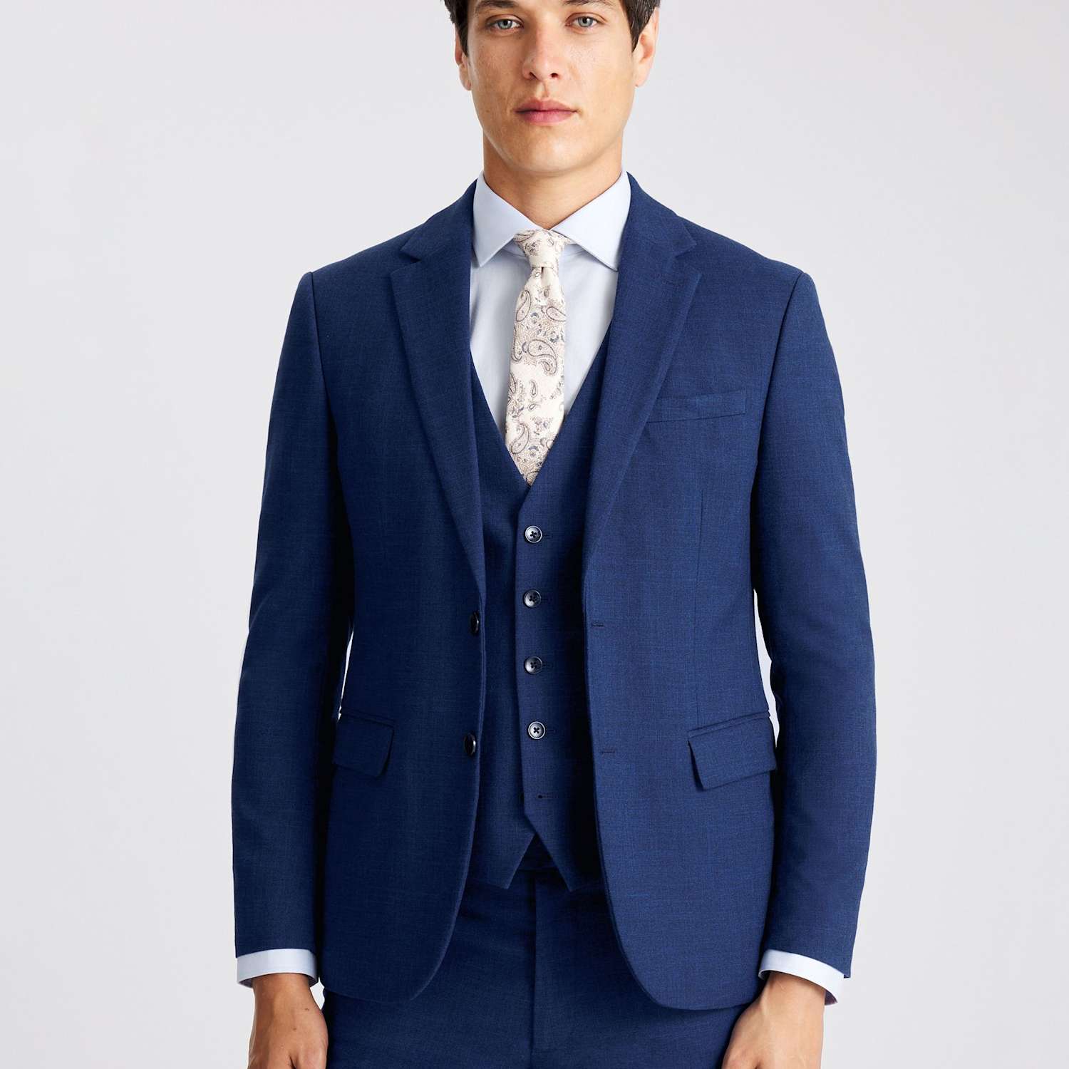 Moss Men's Slim Fit Slub Textured Suit Jacket - 42 - Blue - Available at M&S
