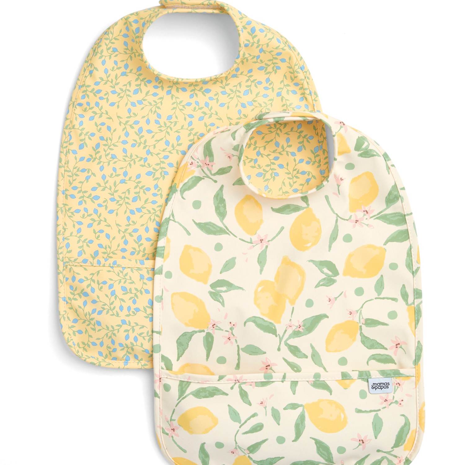 Mamas & Papas Kids 2 Pack Lemon Print Scoop Bibs - Yellow Mix - Available at M&S