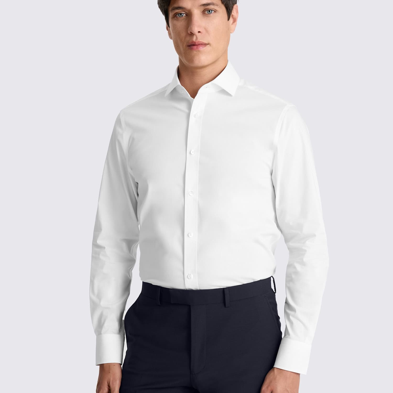 Moss Men's Tailored Fit Cotton Blend Stretch Shirt - 18½ - White - Available at M&S