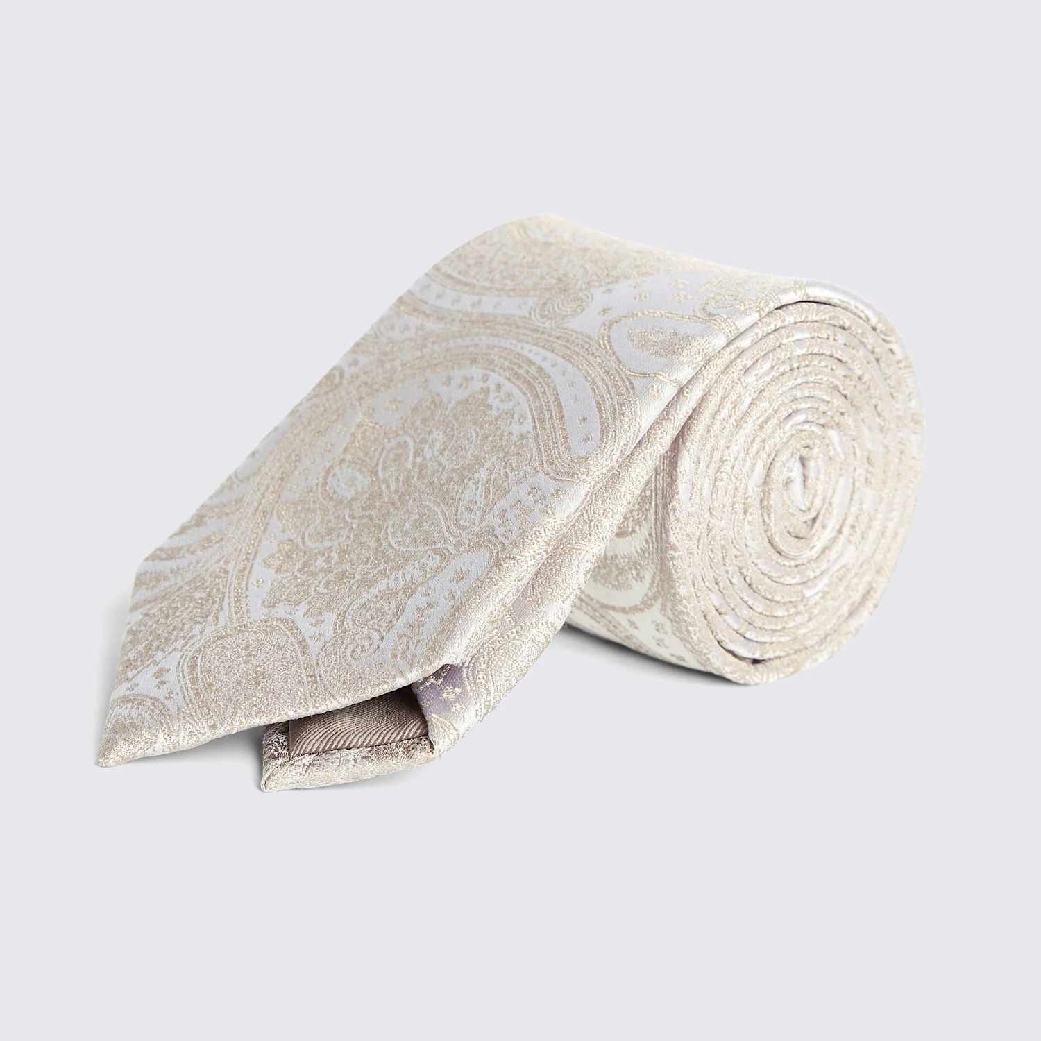 Moss Men's Wedding Paisley Pure Silk Tie - Champagne - Available at M&S