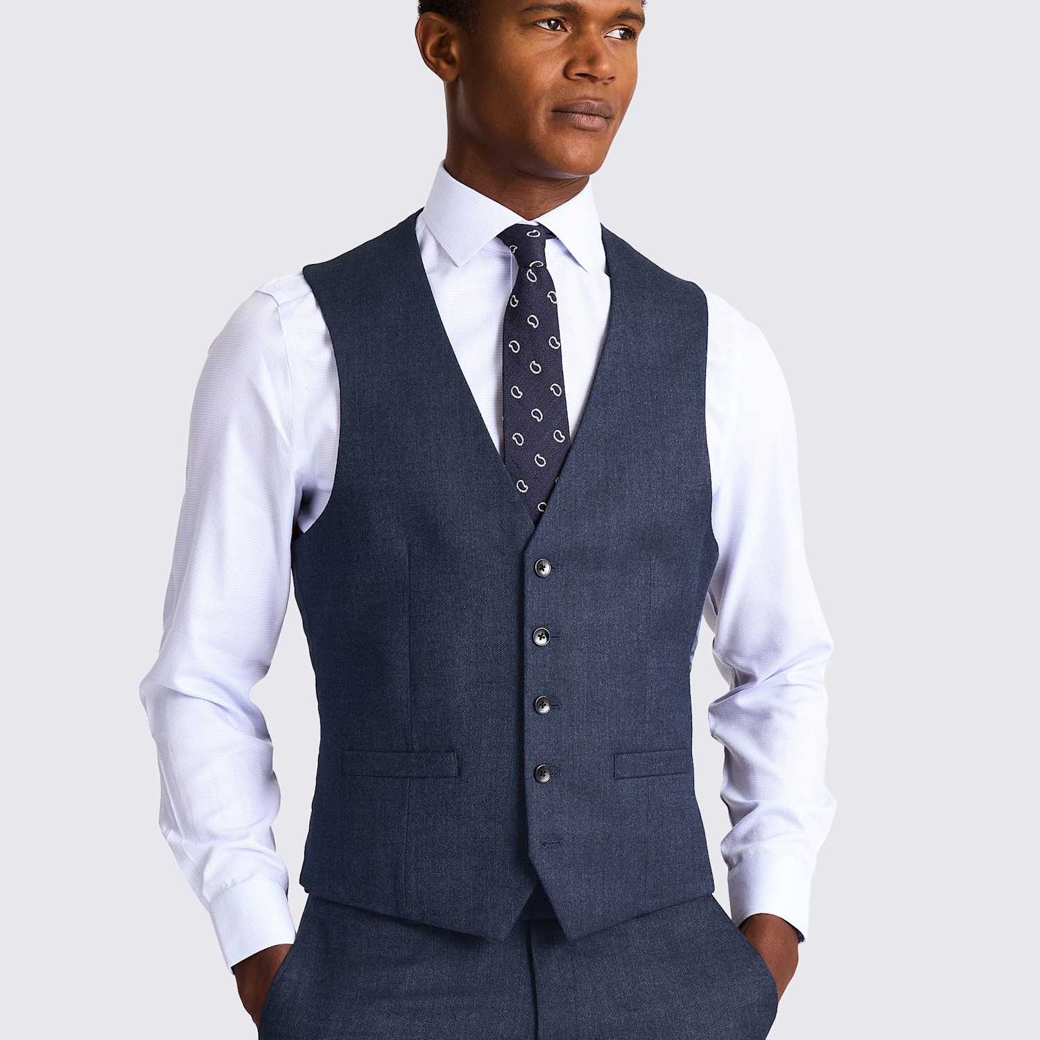 Moss Men's Slim Fit Wool Rich Stretch Waistcoat - 38 - Blue - Available at M&S