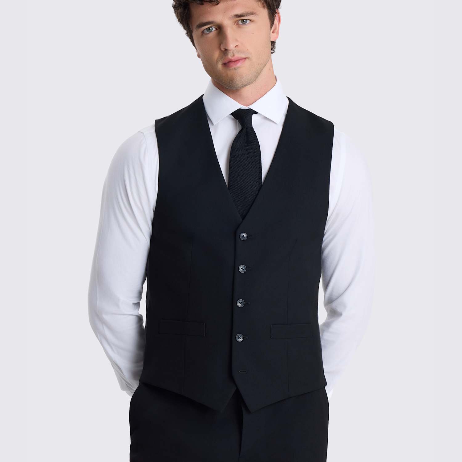 Moss Men's Tailored Fit Stretch Waistcoat - 44 - Black - Available at M&S