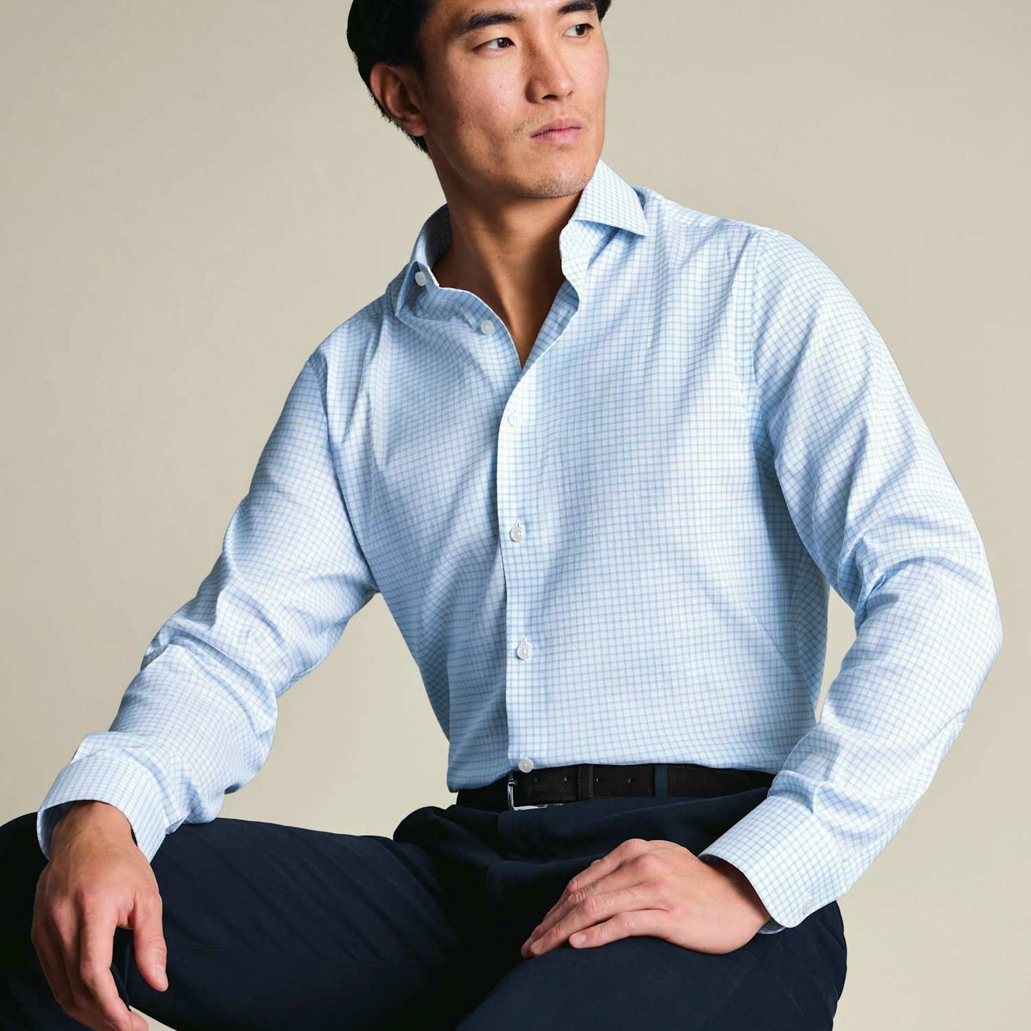 Charles Tyrwhitt Men's Non Iron Performance Twill Check Shirt - 16½/36in - Blue Mix - Available at M&S