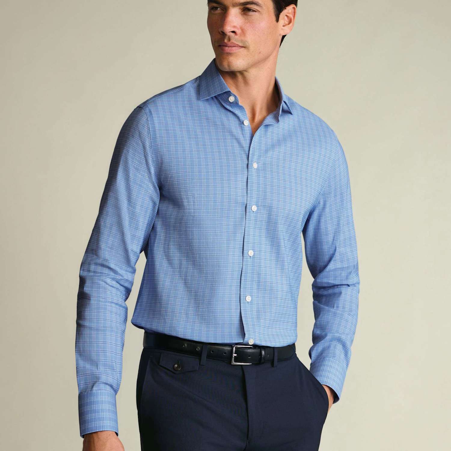 Charles Tyrwhitt Men's Non Iron Performance Twill Check Shirt - 16/35in - Light Blue Mix - Available at M&S