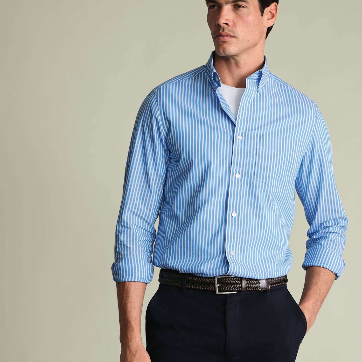 Charles Tyrwhitt Men's Striped Stretch Washed Poplin Oxford Shirt - XL - Blue Mix - Available at M&S