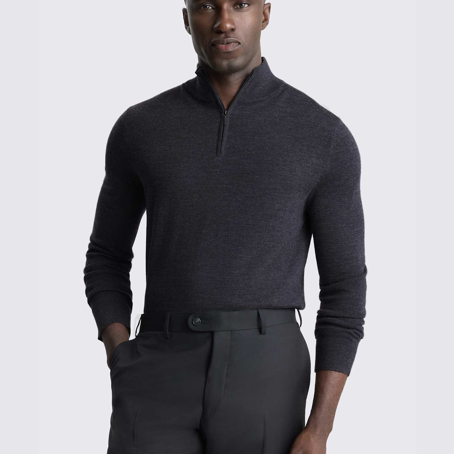 Moss Men's Merino Wool Rich Half Zip Jumper - XL - Charcoal - Available at M&S