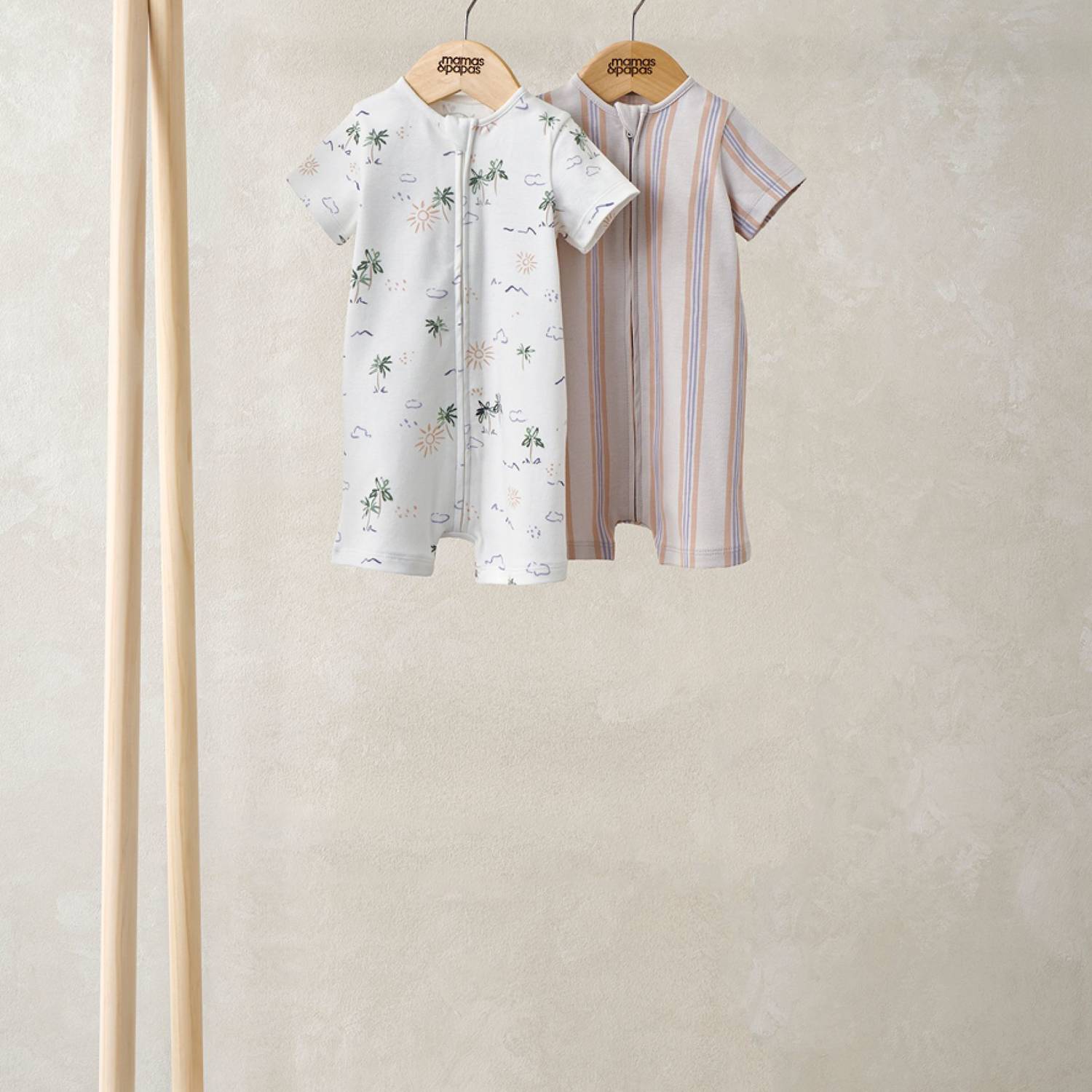 Mamas & Papas Boys 2 Pack Pure Cotton Printed Zip Rompers (0-18 Months) - Newborn - 1 Months - Multi - Available at M&S
