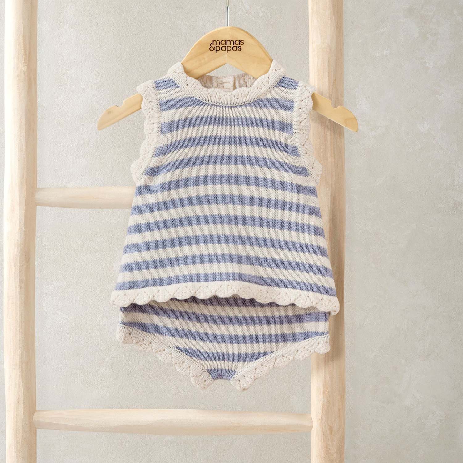 Mamas & Papas Girls 2 Piece Pure Cotton Striped Top & Shorts Set (0-3 Yrs) - Newborn - 1 Months - Blue - Available at M&S