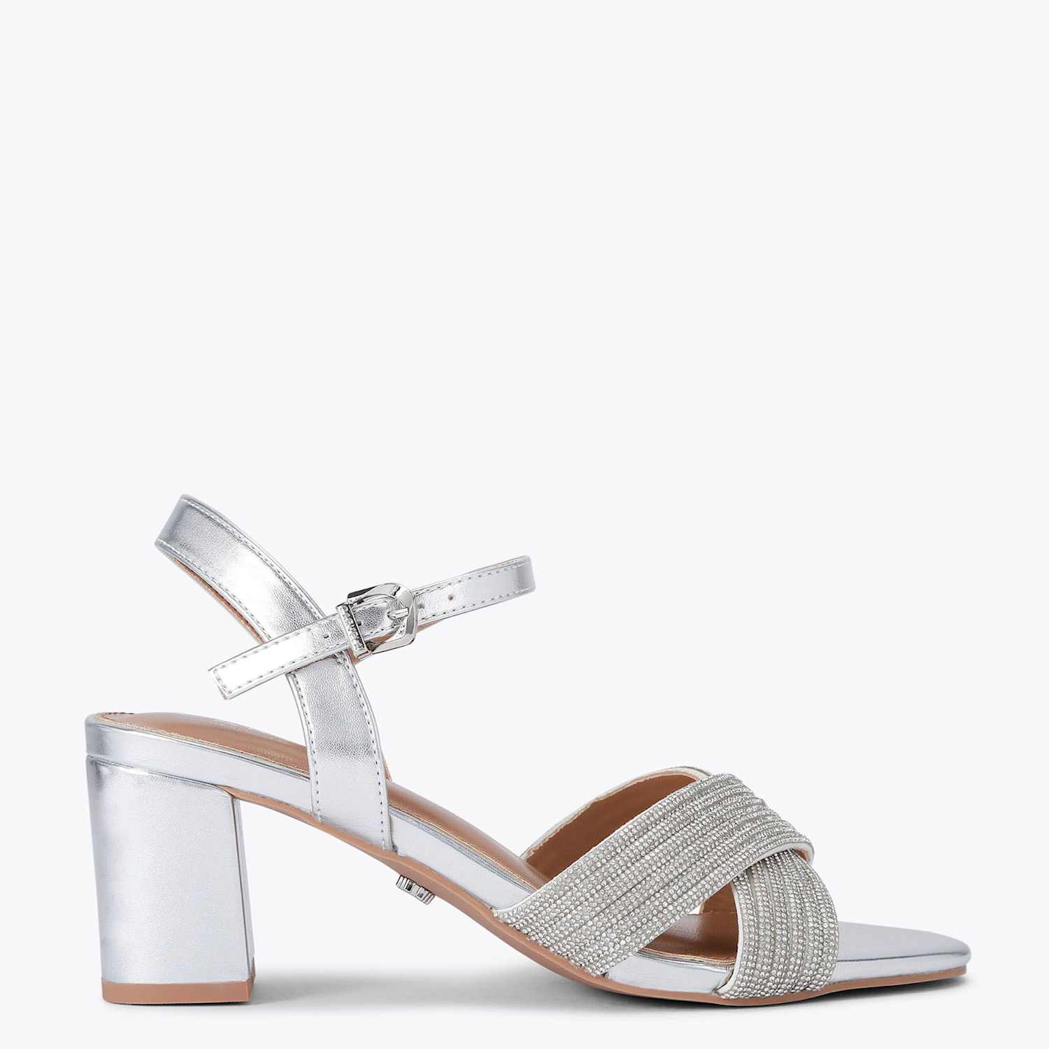 Carvela Women's Wide Fit Metallic Sparkle Block Heel Sandals - 4 - Silver - Available at M&S