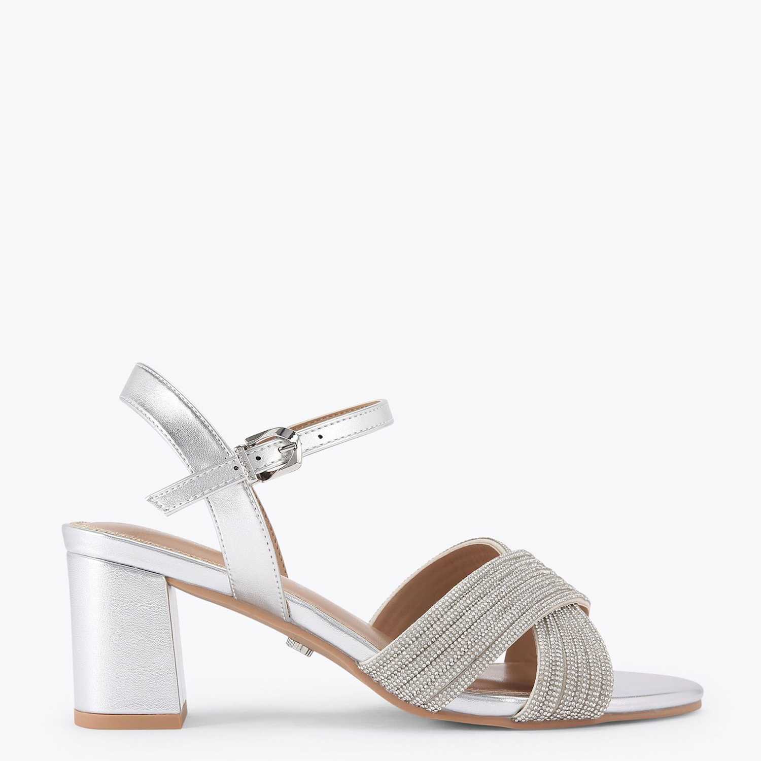Carvela Women's Wide Fit Metallic Sparkle Block Heel Sandals - 8 - Silver - Available at M&S