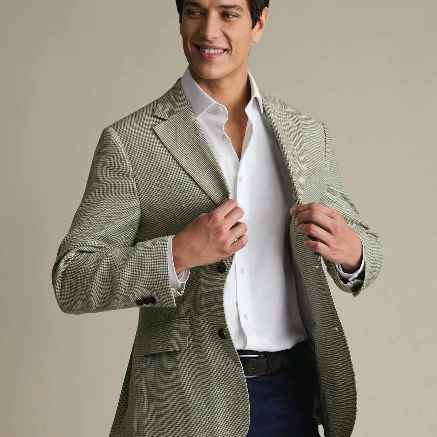 Charles Tyrwhitt Men's Slim Fit Pure Linen Check Suit Jacket - 46 - Green Mix - Available at M&S