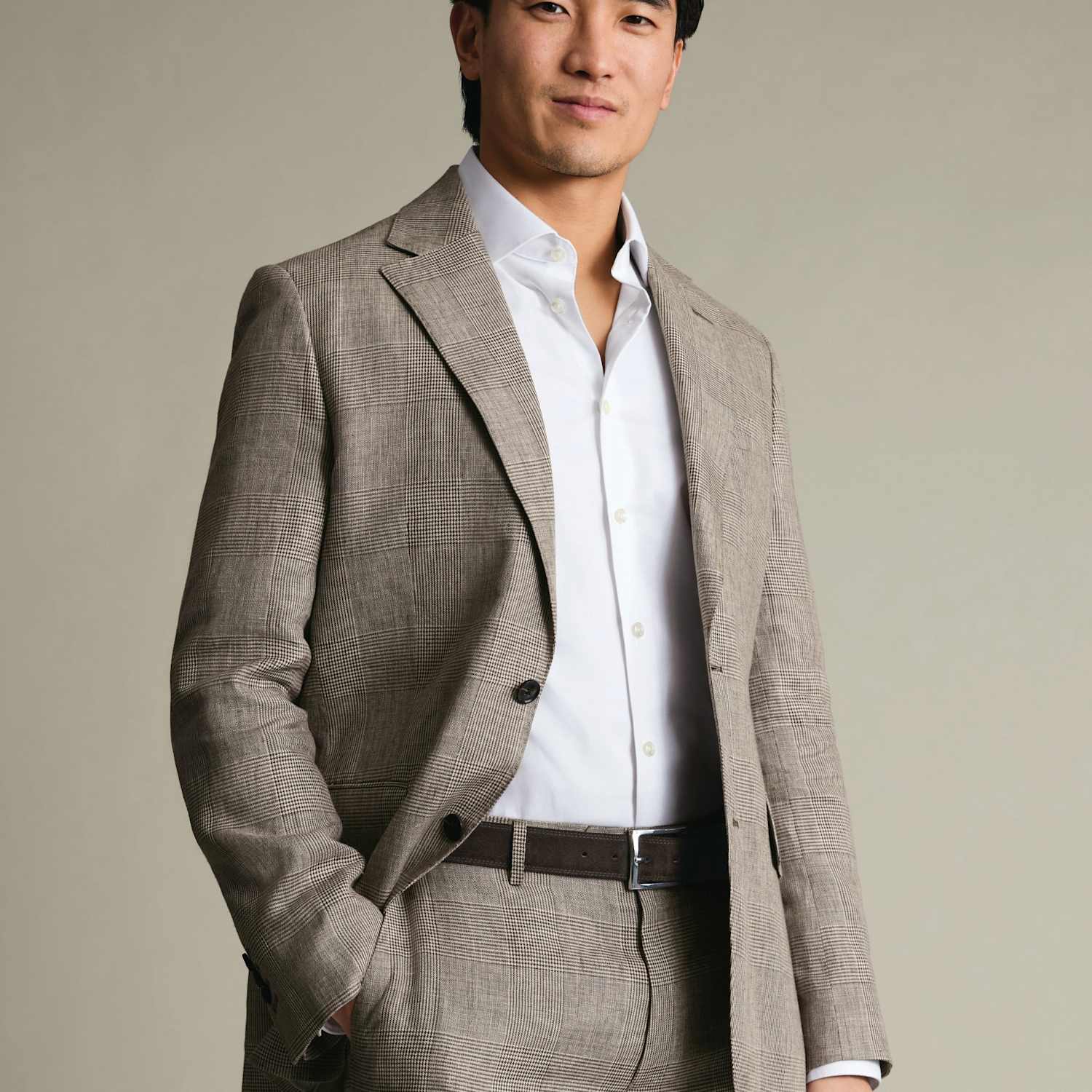 Charles Tyrwhitt Men's Slim Fit Pure Linen Check Suit Jacket - 40 - Brown Mix - Available at M&S