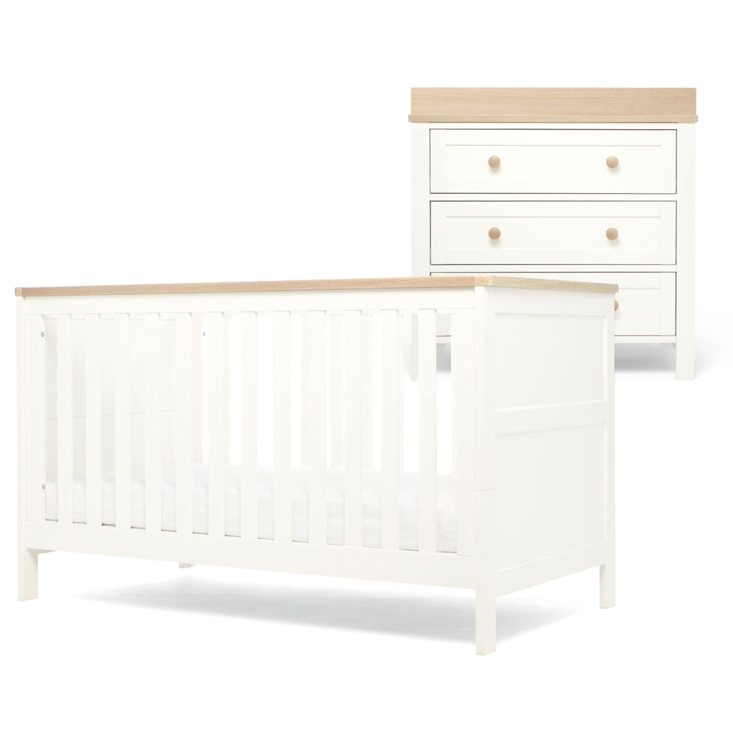 Mamas & Papas Wedmore 2 Piece Cot Bed Set - White/Oak - White Mix - Available at M&S