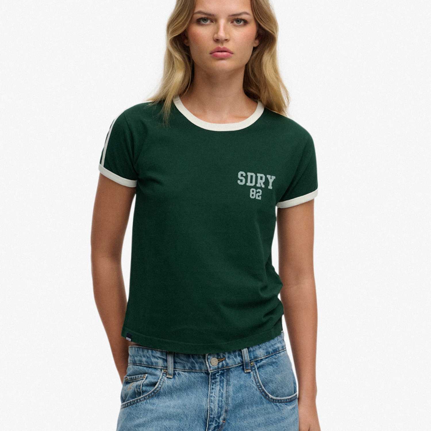 Superdry & Co Women's Pure Cotton Slim Fit Side Stripe Ringer Tee - 12 - Green - Available at M&S