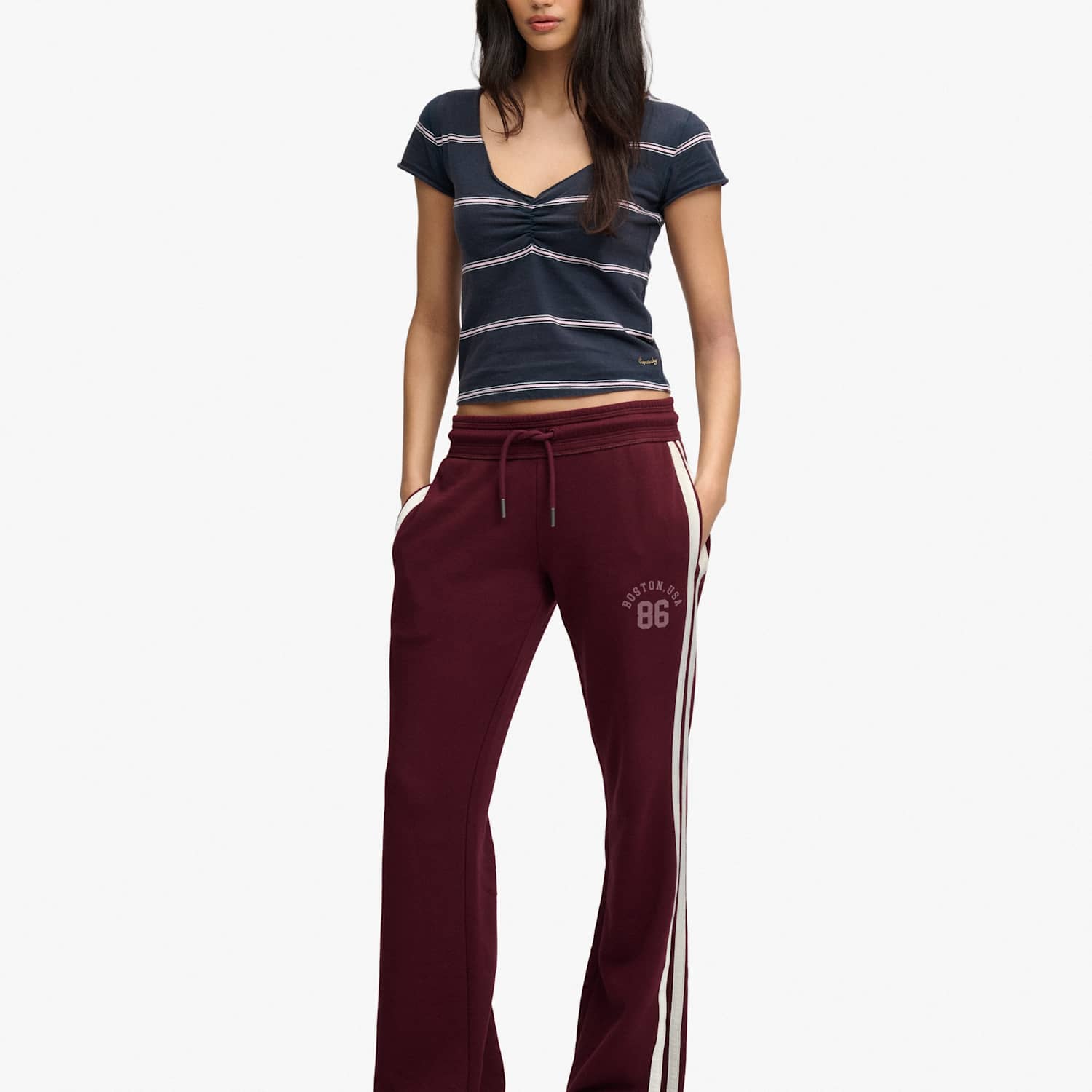 Superdry & Co Women's Cotton Rich Side Stripe Wide Leg Joggers - 12 - Red - Available at M&S