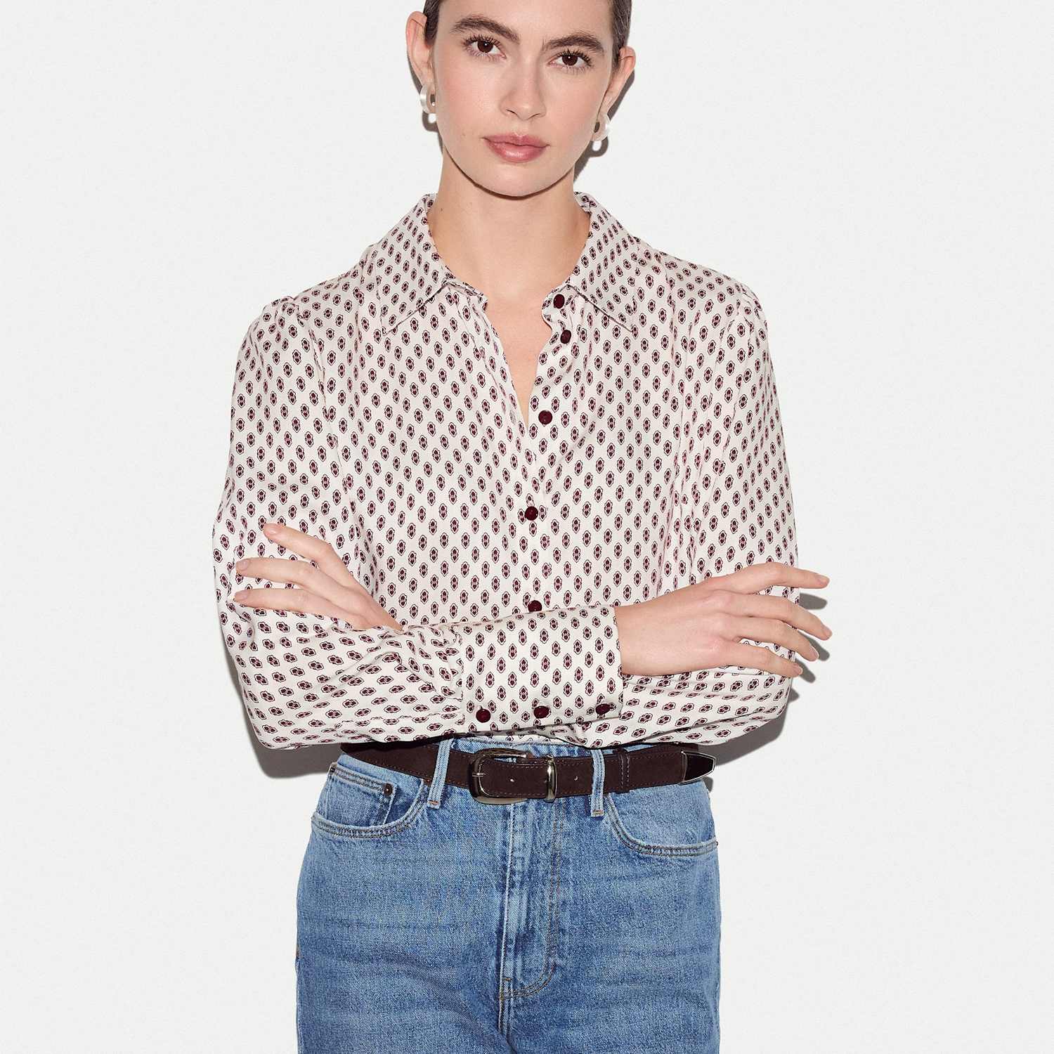 Jigsaw Women's Geometric Collared Shirt - 12 - Cream Mix - Available at M&S