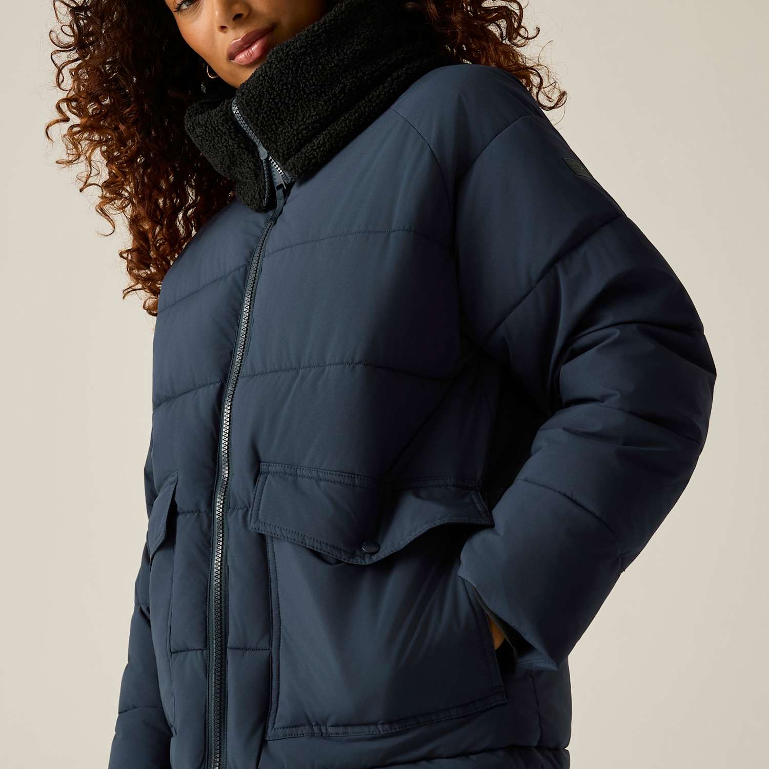 Regatta Women's Kayana Borg Collar Puffer Jacket - 14 - Navy - Available at M&S