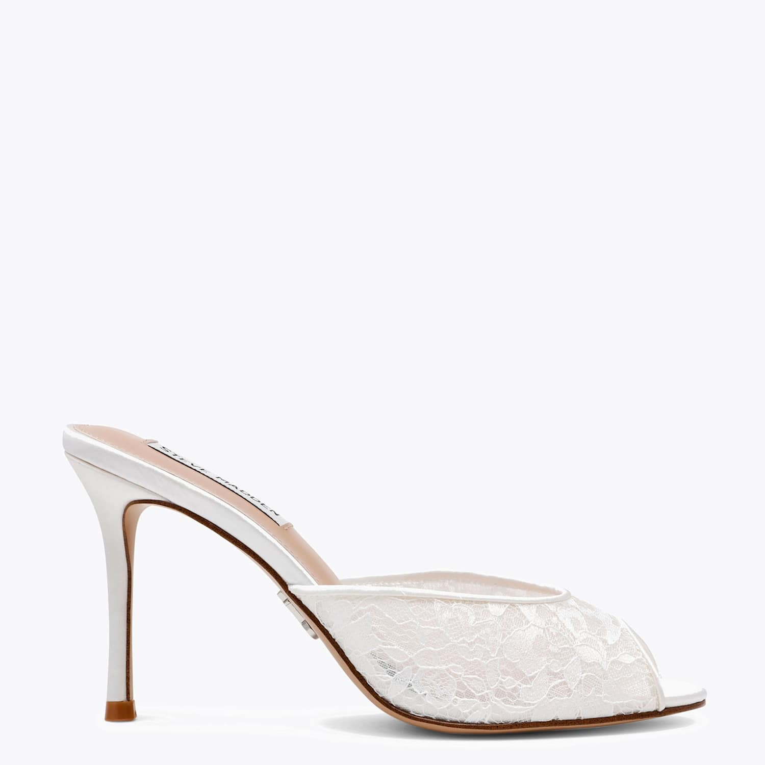 Steve Madden Women's Lace Stiletto Heel Peep Toe Mule Sandals - 5 - White - Available at M&S