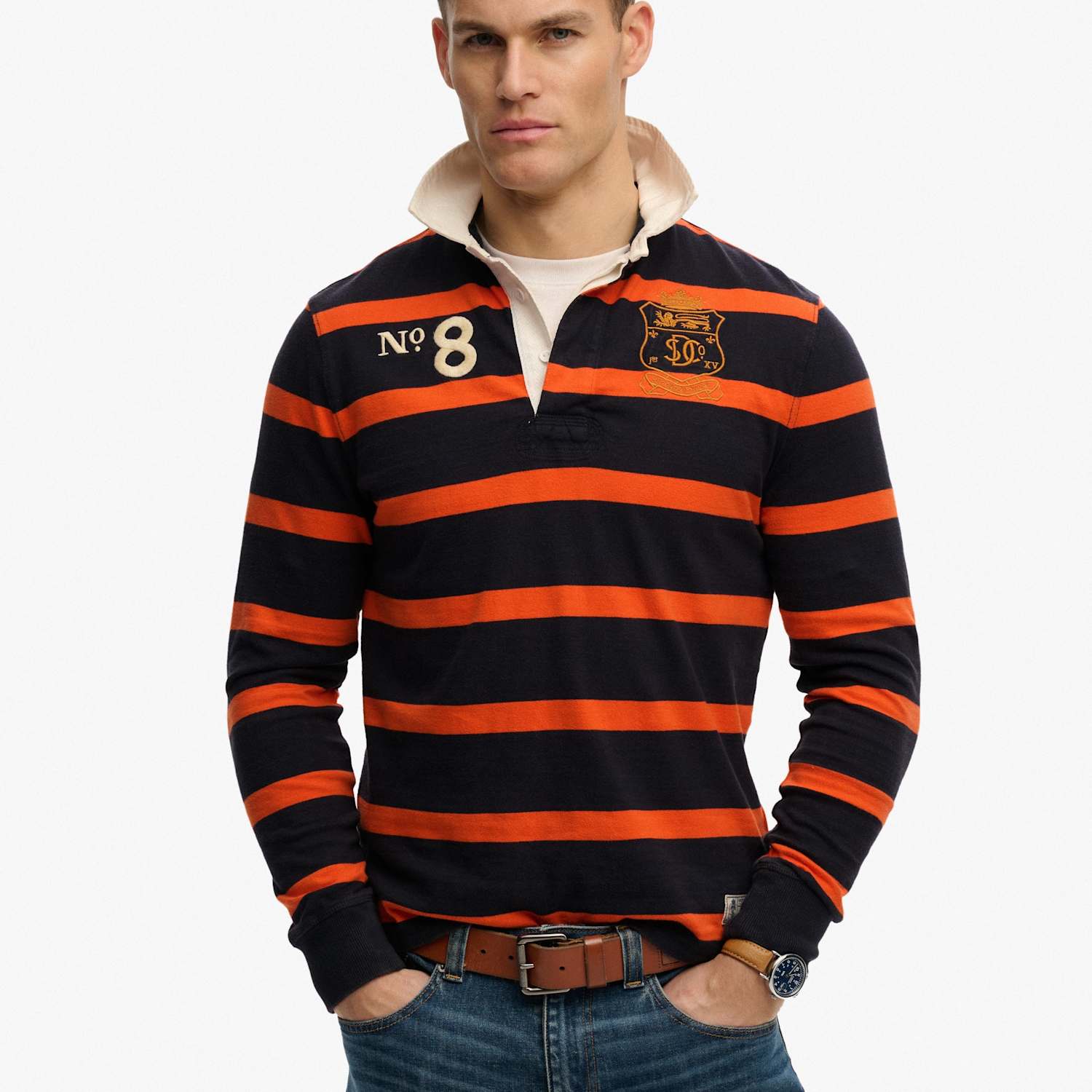 Superdry & Co Men's Pure Cotton Striped Embroidered Rugby Shirt - 2XL - Navy Mix - Available at M&S