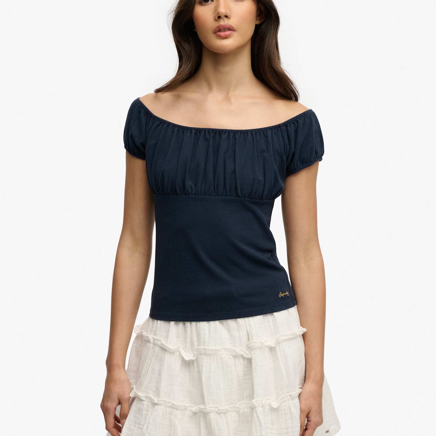 Superdry & Co Women's Pure Cotton Ruched Cap Sleeve Top - 10 - Navy - Available at M&S