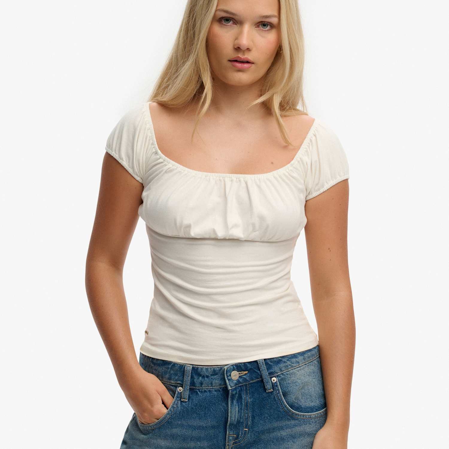 Superdry & Co Women's Pure Cotton Ruched Cap Sleeve Top - 10 - White - Available at M&S