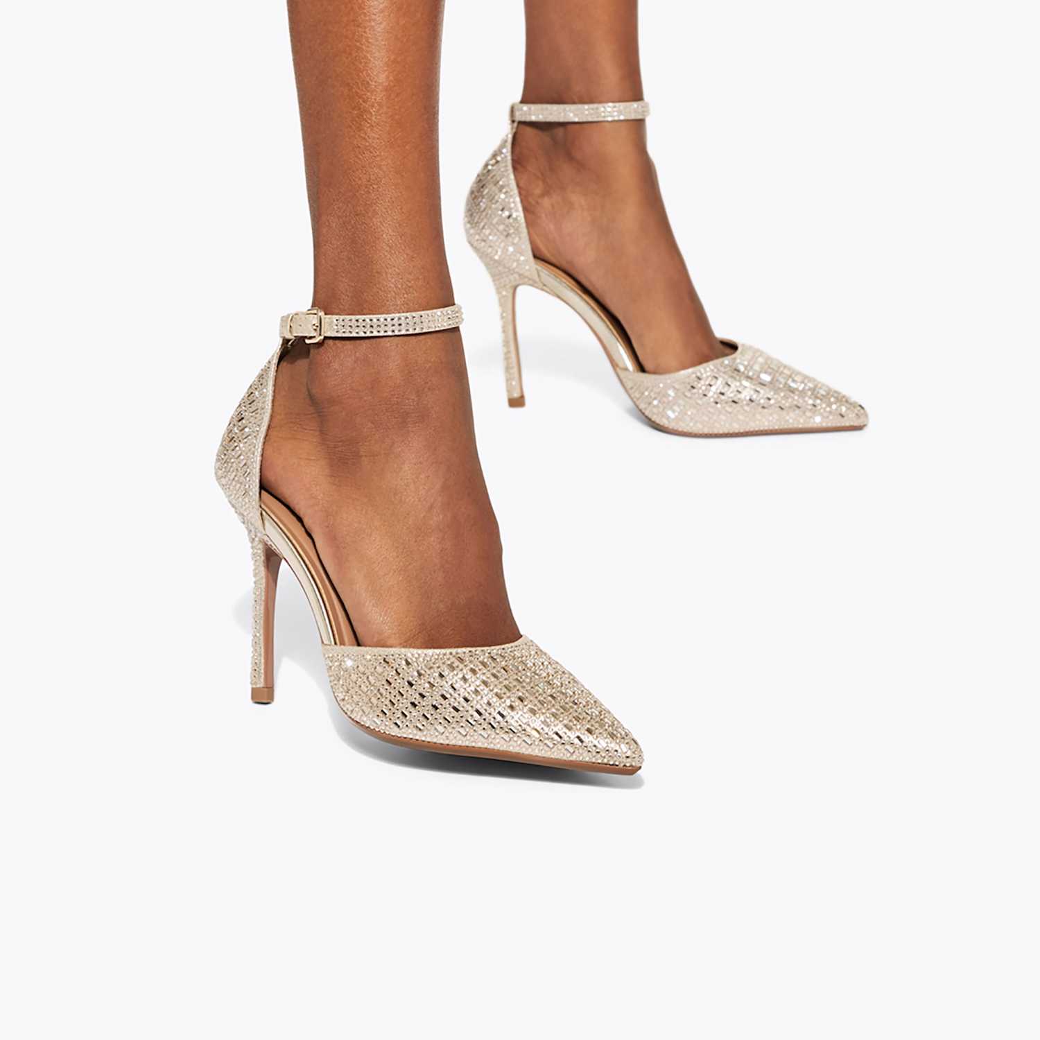 Kurt Geiger Women's Sparkle Ankle Strap Stiletto Heel Court Shoes - 5 - Gold Mix - Available at M&S