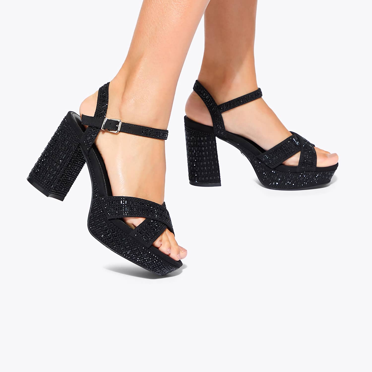 Kurt Geiger Women's Sparkle Beaded Platform Block Heel Sandals - 5 - Black - Available at M&S