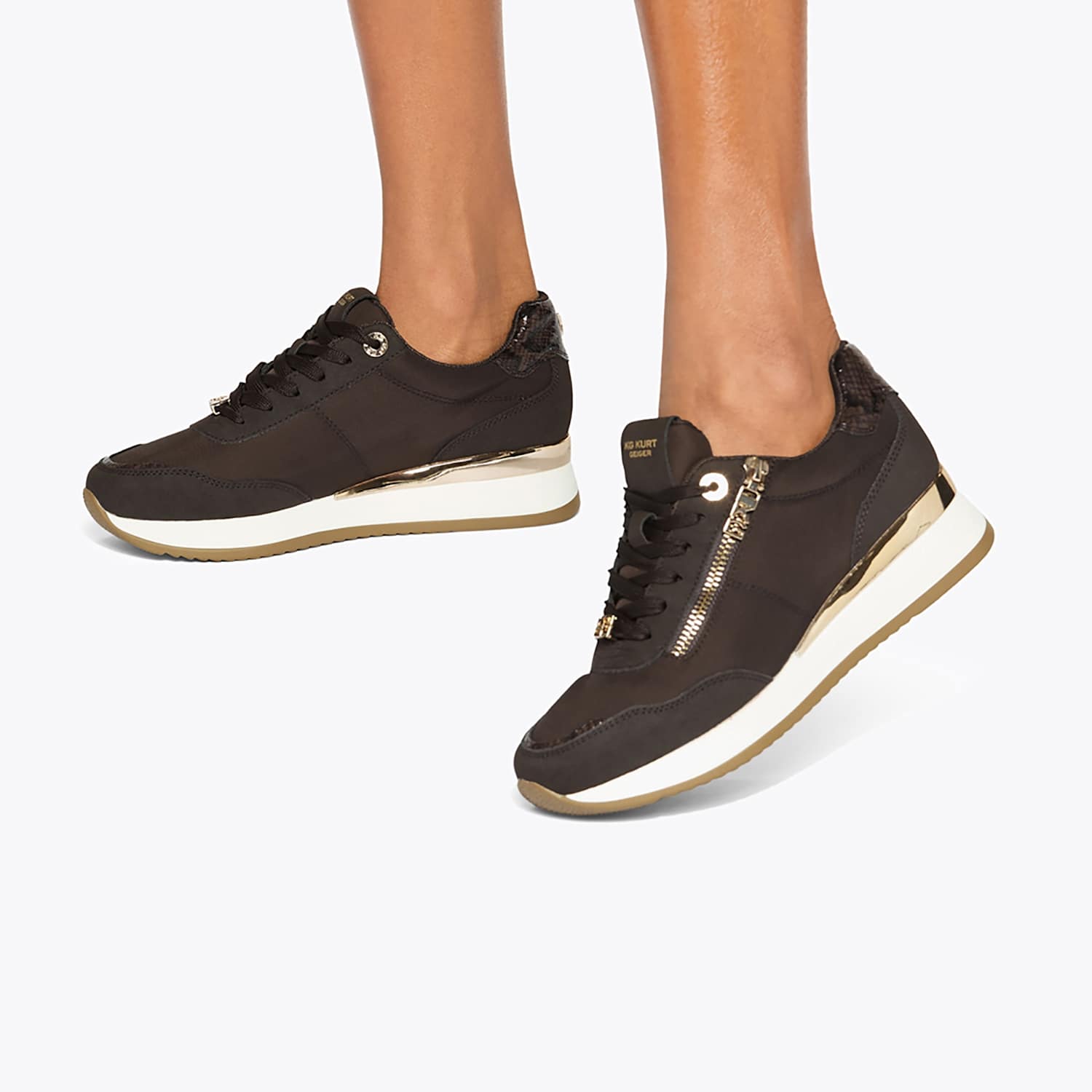 Kurt Geiger Women's Lace Up Zip Detail Wedge Trainers - 6 - Brown - Available at M&S