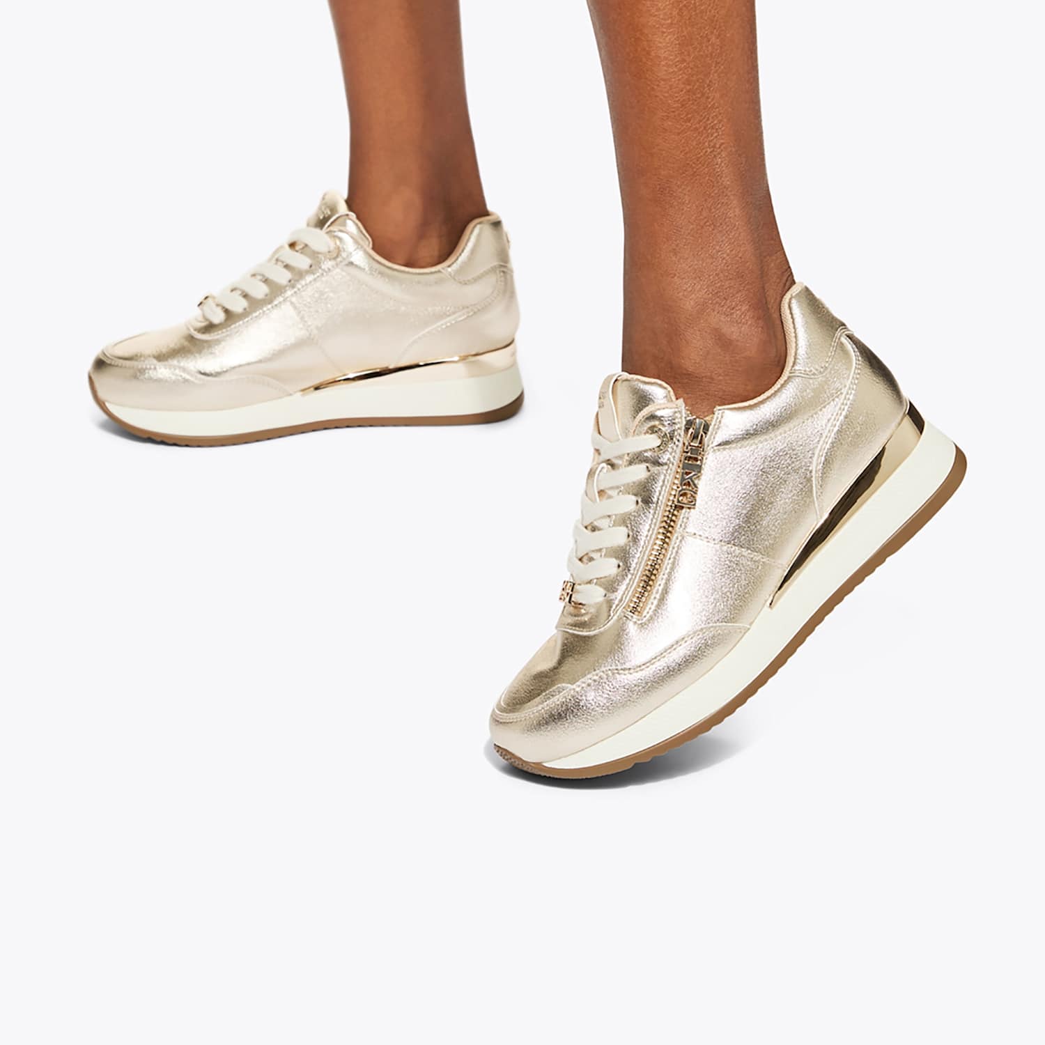 Kurt Geiger Women's Lace Up Zip Detail Wedge Trainers - 7 - Silver - Available at M&S