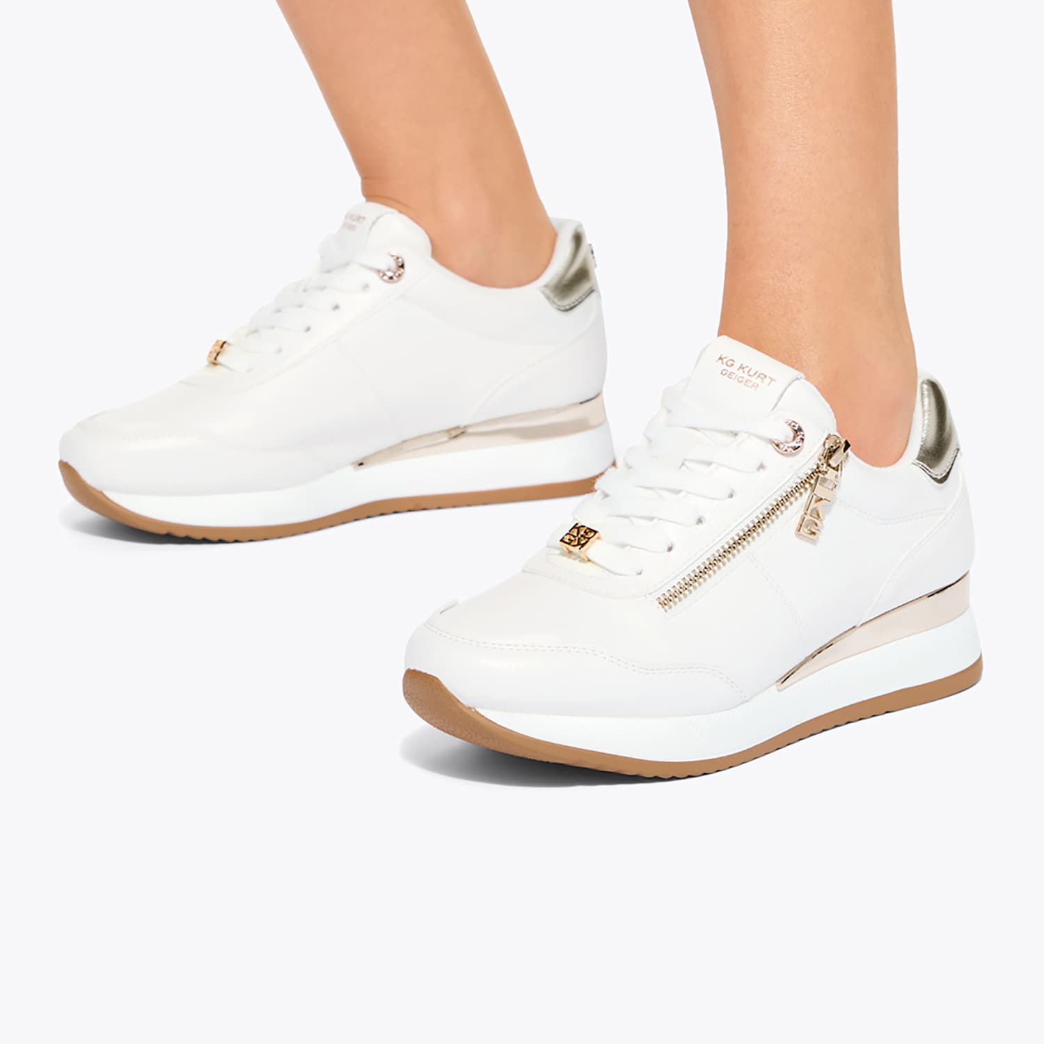 Kurt Geiger Women's Lace Up Zip Detail Wedge Trainers - 8 - White - Available at M&S
