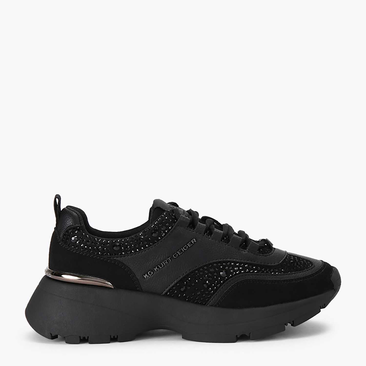 Kurt Geiger Women's Lace Up Sparkle Chunky Wedge Trainers - 8 - Black - Available at M&S