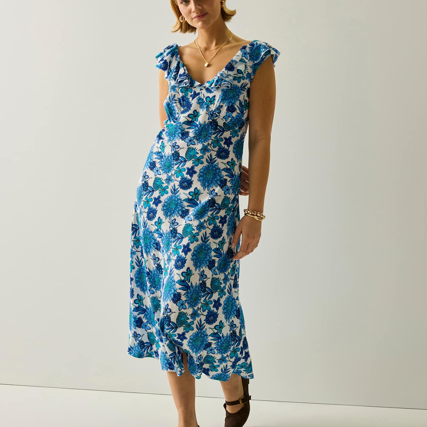 Regatta Women's Camberina Floral Ruffle Midi Slip Dress - 10 - Blue Mix - Available at M&S