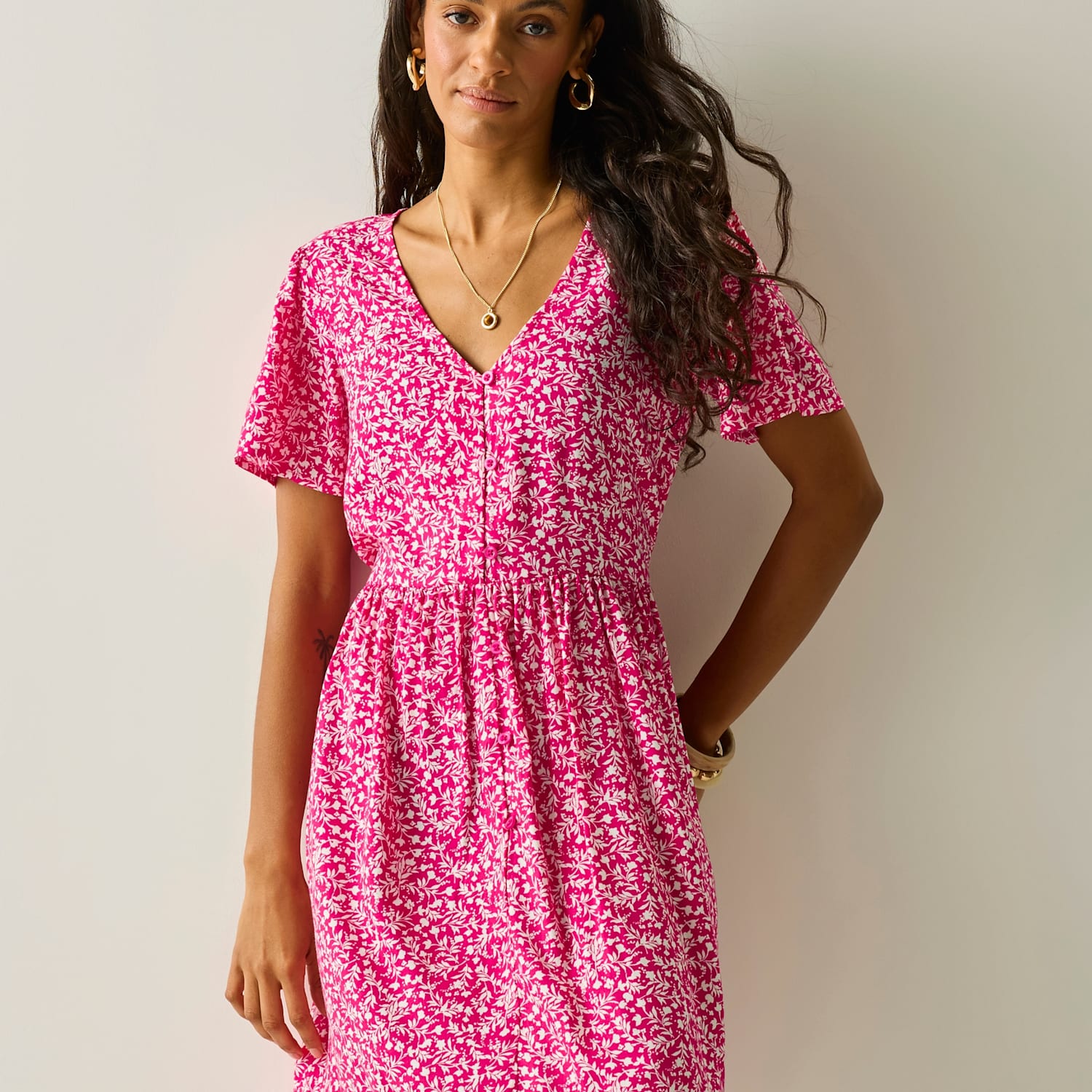 Regatta Women's Tarida Floral V-Neck Knee Length Beach Dress - 16 - Pink Mix - Available at M&S