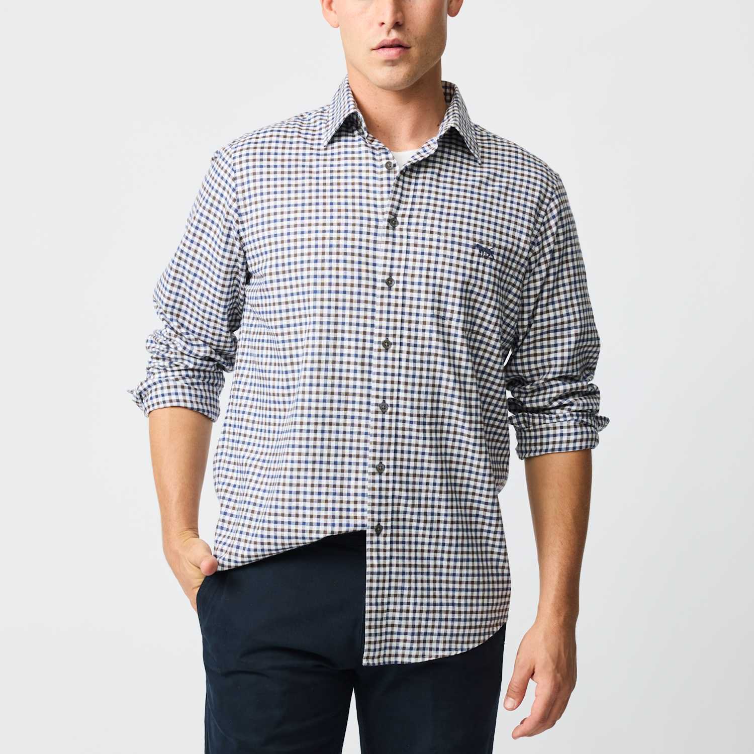 Rodd & Gunn Men's Cotton Linen Blend Checked Oxford Shirt - M - Brown Mix - Available at M&S