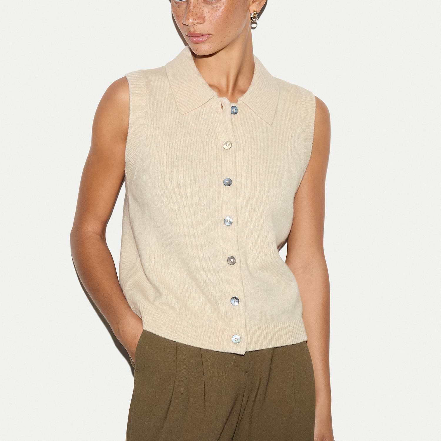 Jigsaw Women's Wool Rich Collared Button Through Vest - Medium - Cream - Available at M&S