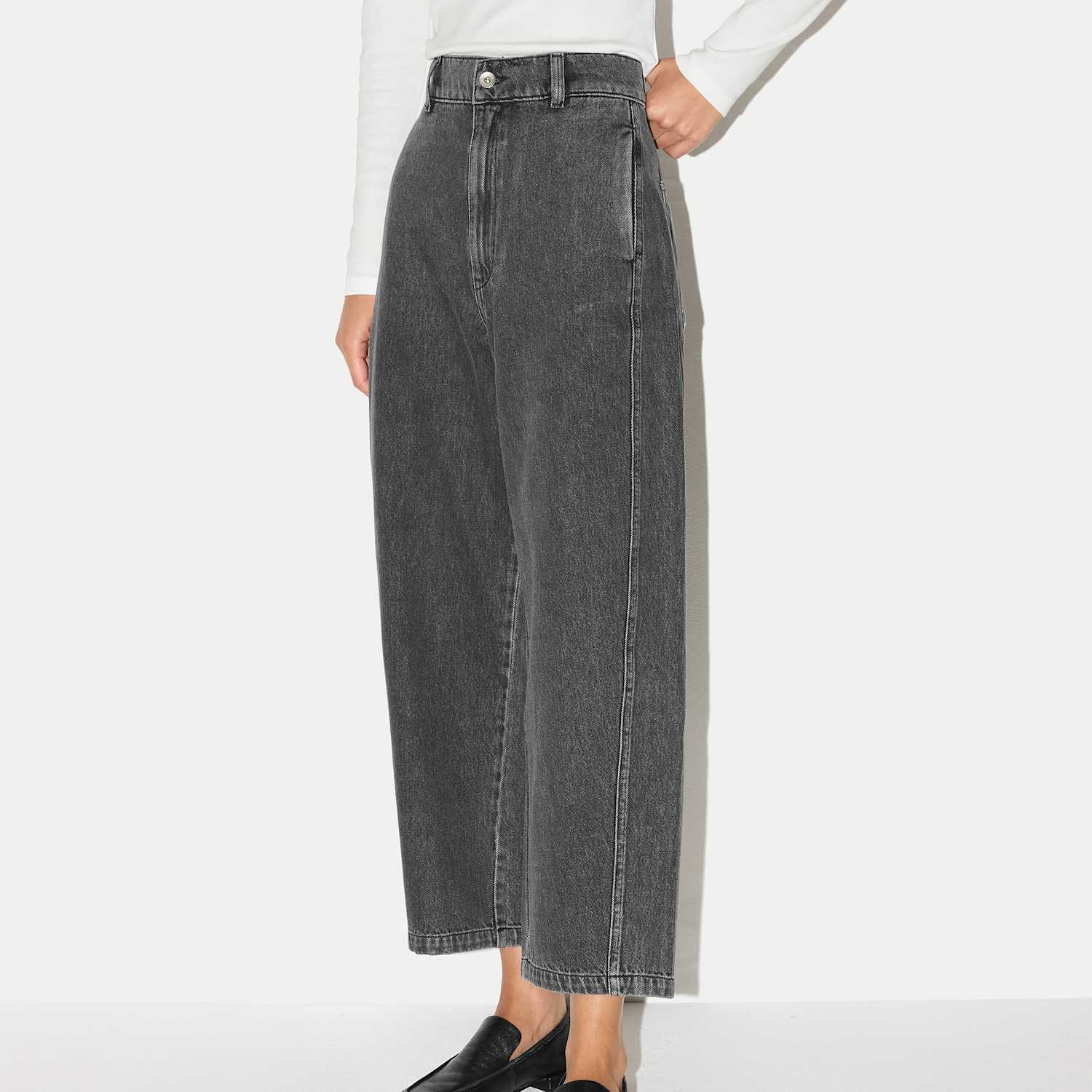 Jigsaw Women's High Waisted Barrel Cropped Jeans - 28 - Black - Available at M&S