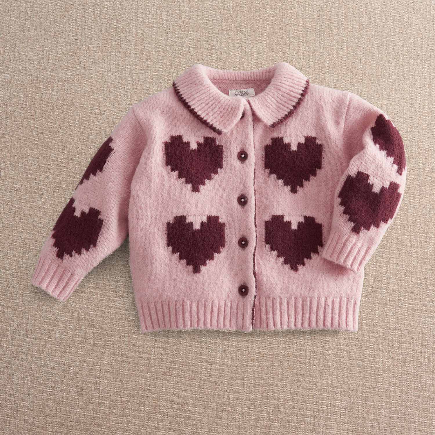 Mamas & Papas Girls Knitted Heart Cardigan (0 Mths - 3 Yrs) - 9-12 Months - Pink - Available at M&S