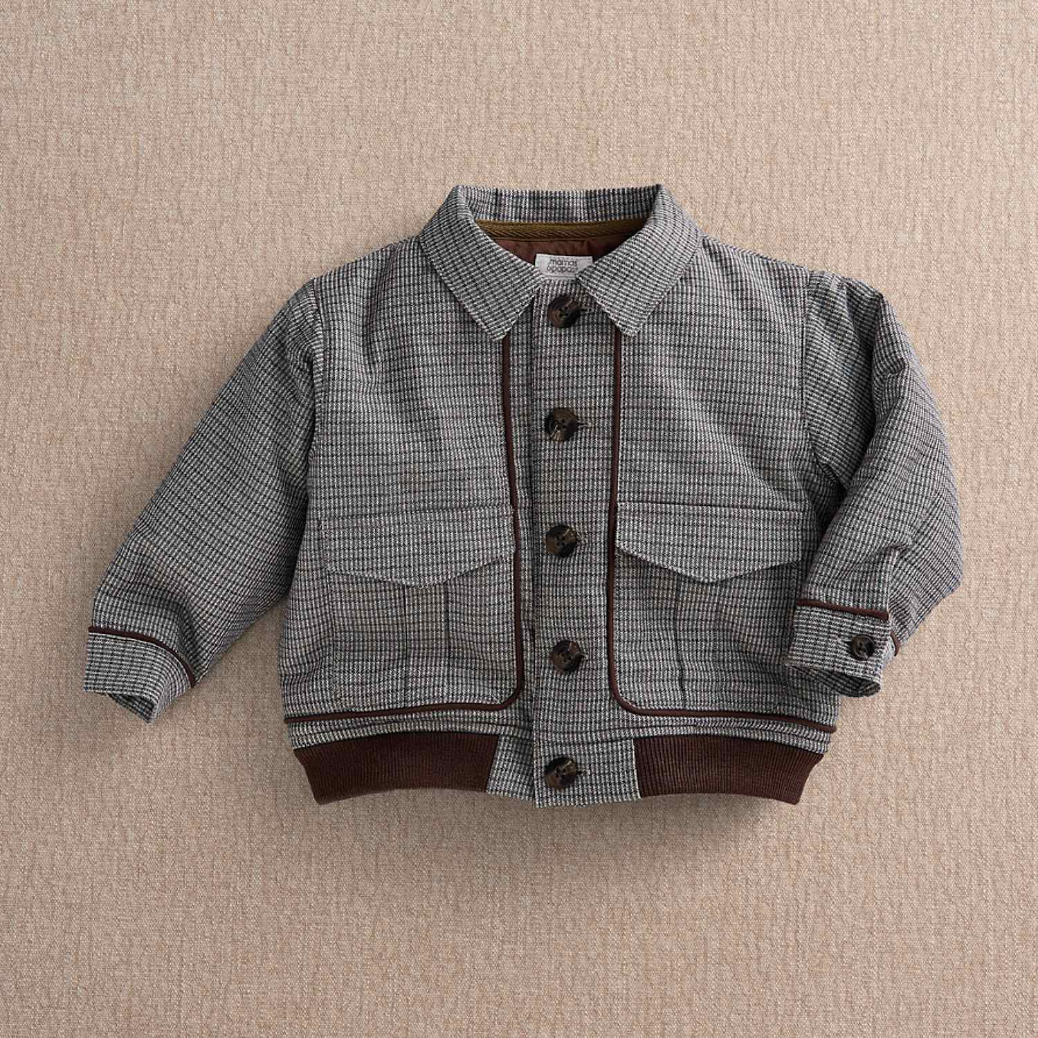 Mamas & Papas Boys Cotton Rich Houndstooth Bomber Jacket (3-36 Mths) - 6-9 Months - Brown - Available at M&S