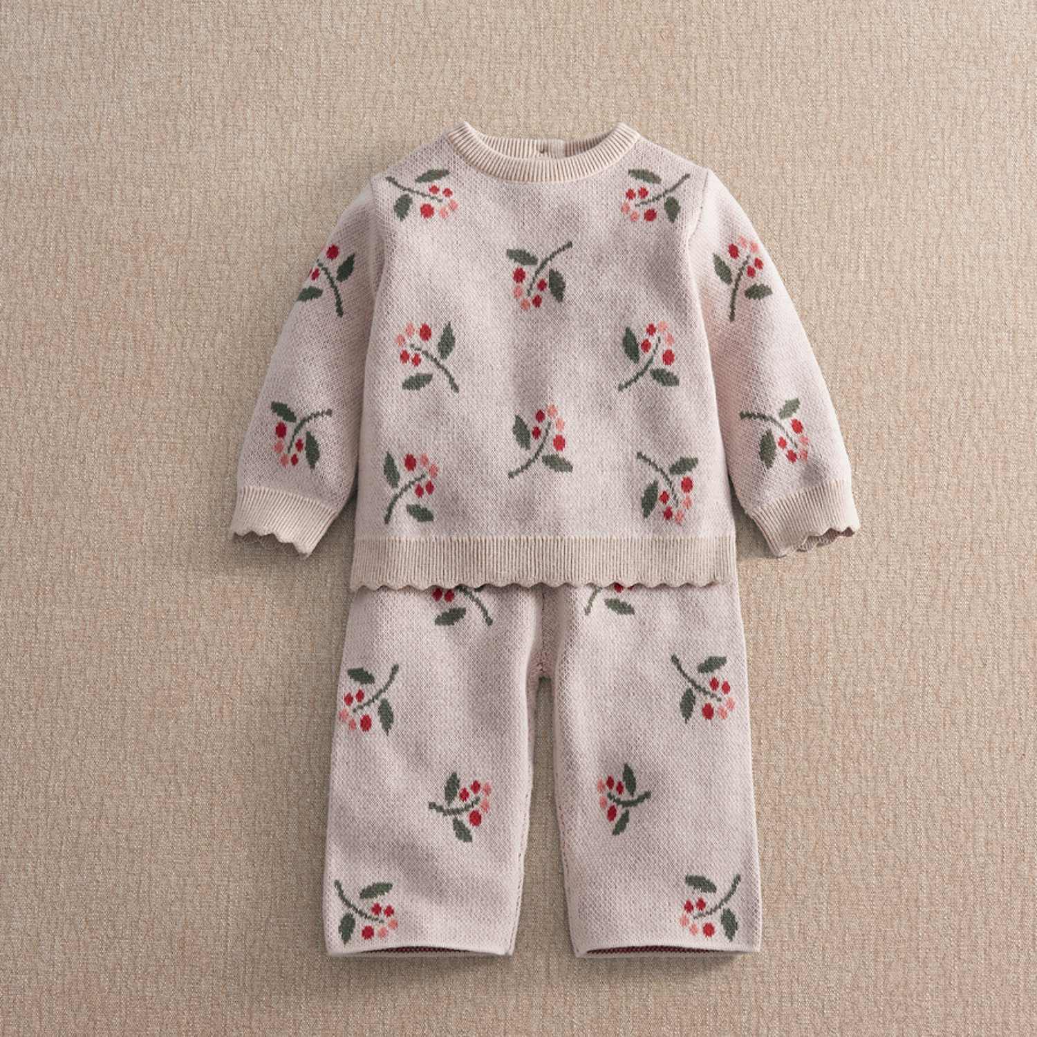 Mamas & Papas Girls 2 Piece Berry Knitted Outfit (0-3 Yrs) - 3-6 Months - Pink - Available at M&S