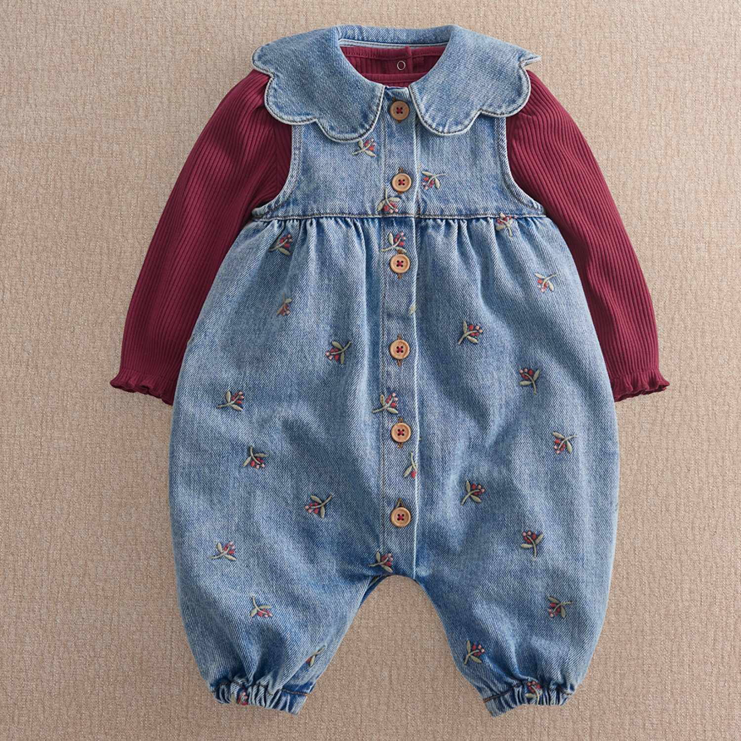 Mamas & Papas Girls 2 Piece Berry Dungaree Outfit (0-2 Yrs) - 0-3 Months - Blue - Available at M&S