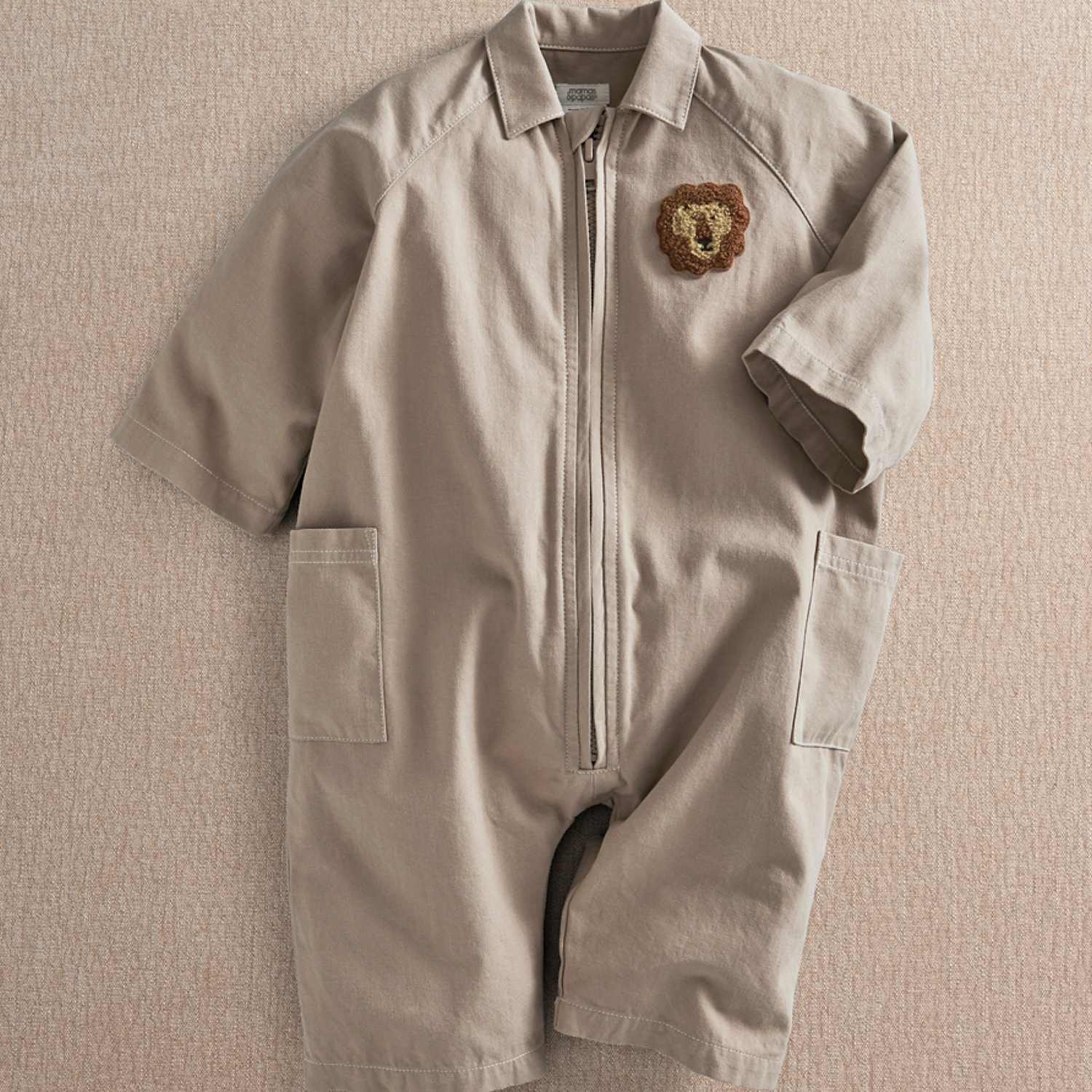 Mamas & Papas Boys Cotton Patterned Zip Front Romper - 9-12 Months - Stone - Available at M&S
