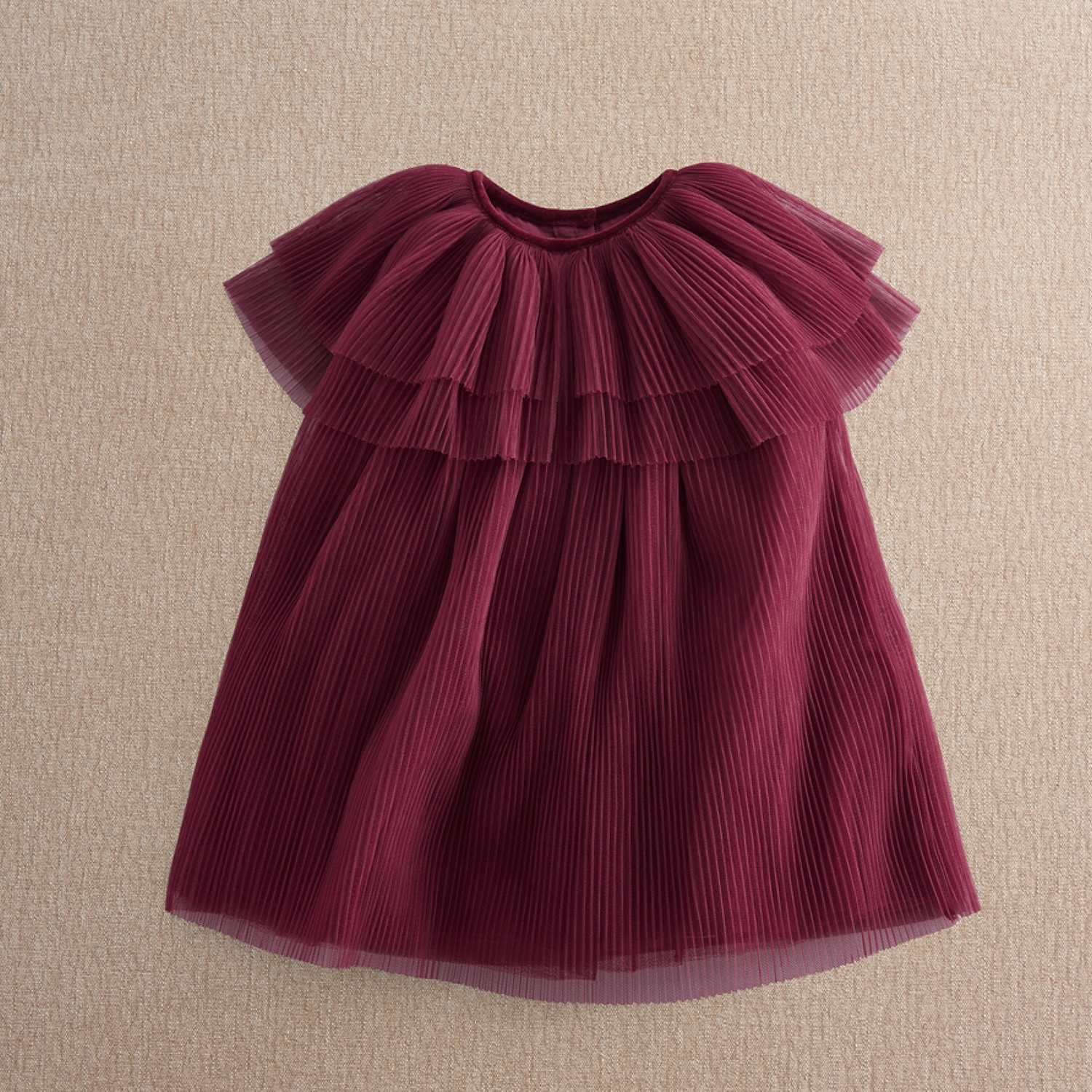 Mamas & Papas Girls Tulle Pleated Cape Dress (0-3 Yrs) - 12-18 Months - Burgundy - Available at M&S